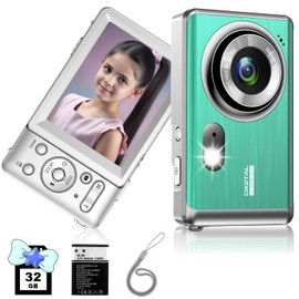 Digital Camera 4K 48MP Kids Camera with 32GB Card, Small Digital Camera, 18X Digital Zoom Vintage Digital Camera for Kids Children Teens Students Beginners Elderly (Green)