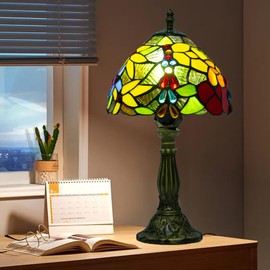 Tiffany Style Lamp,8X14inch Stained Glass Lamp,Flower Bead Tiffany Lights Table Lamps for Bedside and Living Room,Small Tiffany Lamp with E27 Bulbs Can Be Adjusted in Three Colors