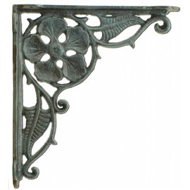 Decorative Shelf Bracket Flower Leaf Design Distressed Blue Cast Iron 9.375"