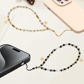 BERITNI Beaded Phone Charm, Cute Phone Charm Bracelet with Beads and Star, Phone Lanyard Wrist Strap, Detachable Phone Chain Strap, Phone Wristlet Keychain for Women, Brown