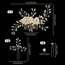 10 Pieces Crystal Wedding Hair Accessories, Rhinestones Pearl Bride Hair Comb and Hair Pins, Elegant Wedding Jewelry Headpiece Side Combs for Prom Bride Bridesmaids Bridal Women Flower (Gold)