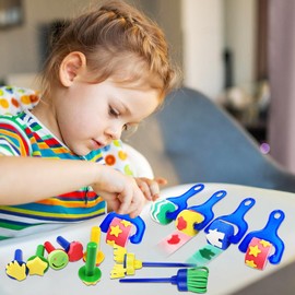 DASIAUTOEM Washable Finger Paint Set, Brush Set Children 30 Pieces Painting Tools Set, Finger Paints Children Non-Toxic Washable Finger Paint Sponge Painting for Toddlers Suitable DIY Crafts