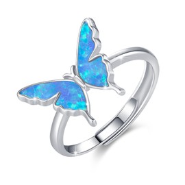 CRWENG Butterfly Ring for Women 925 Sterling Silver Butterfly with Opal/Turquoise Ring Exquisite and Cute Butterfly Jewellery for Sisters Good Friends Girlfriend (Blue Opal)