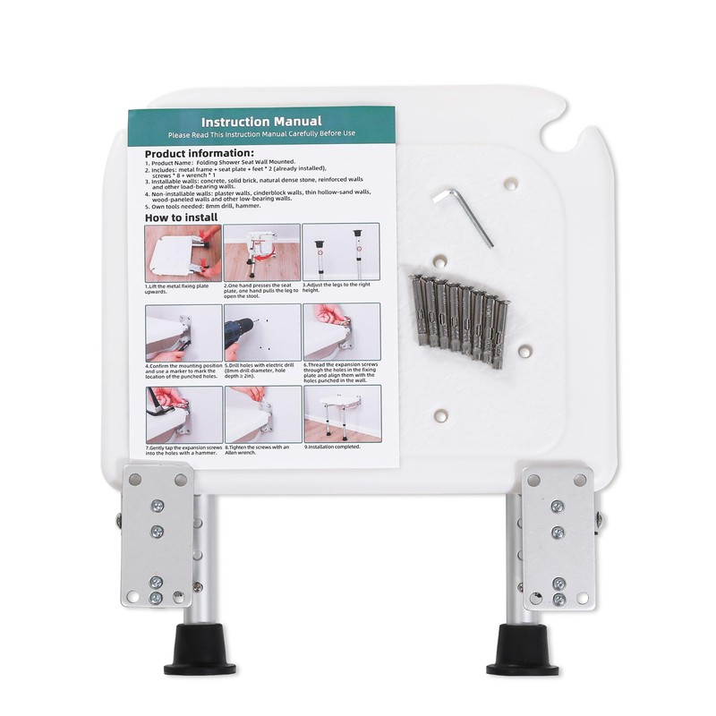 TYYIHUA Folding Shower Seat Wall Mounted, Foldable Shower Bench Shower