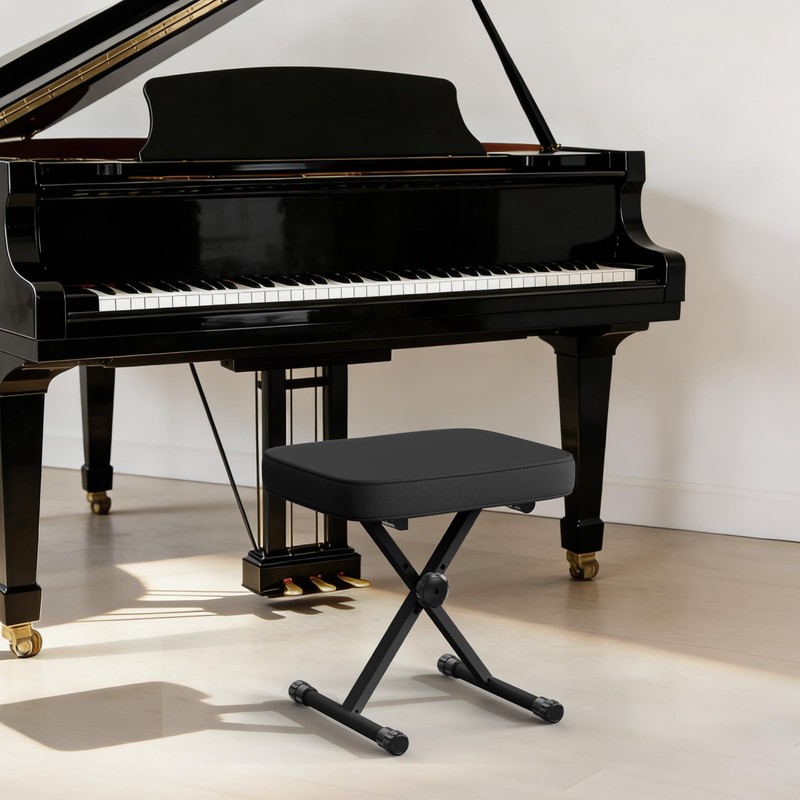 OLIXIS Adjustable Padded Keyboard Bench, X-Style Collapsible Piano Guitar Stool