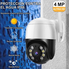 ZINKER Camara Seguridad Exterior WiFi 4mp 2K, 2560 x 1440, PTZ, Autoseguimiento, Visión Nocturna a Color WiFi ONVIF App iCSee 4MP
