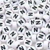 Amaney Letter Beads N 100pcs 7x4mm White Round Acrylic Black