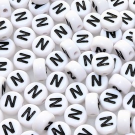 Amaney Letter Beads N 100pcs 7x4mm White Round Acrylic Black Alphabet for Bracelet Jewelry Making