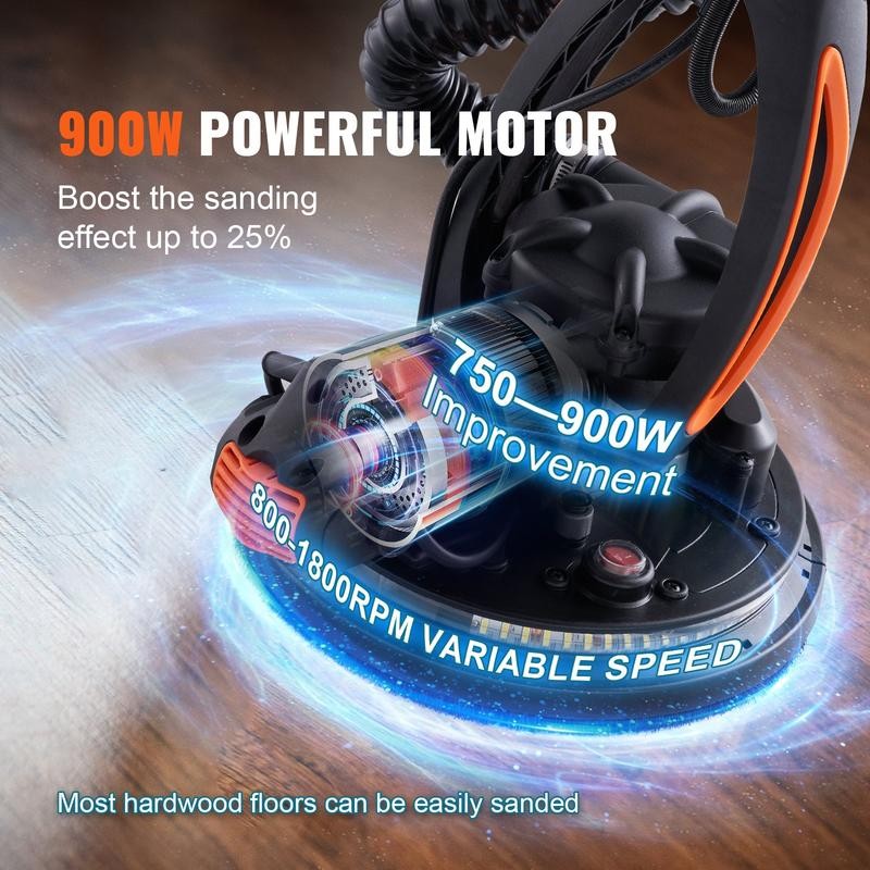 VEVOR Electric Drywall Sander 900W, Self-Suction & Variable Speed 800-1800