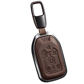 Key Fob Cover with Metal Keychain,Protection Car Key Case for Terrain Yukon Suburban Tahoe Key Shell Case (J-Brown)