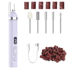 Gttiuey Acrylic Nail Kit, Portable Electric Nail File Set for Acrylic Gel Nails, Manicure Pedicure Tool Nail Drill Bits with Nail Drill Bits Sanding Bands Purple