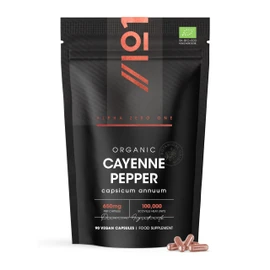 Organic Cayenne Pepper Capsules 650mg (per Capsule) – 100,000 Scoville Heat Units (SHU) – 90 Count - Capsicum Annuum – by Alpha01