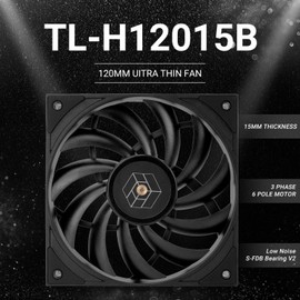 Thermalright TL-H12015B CPU Fan,Computer Case Cooling Quiet 4PIN PWM, 1900RPM High Speed,15mm Slimline Cooler for CPU Cooler and Chassis,120mm PC Cooling (TL-H12015B)