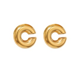Chunky Gold Ear Cuff Earrings for Women Non Piercing,18K Gold Oversize Large Round Huggie Clip On Cartilage Wrap Cuff Earrings