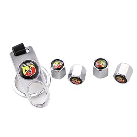 4 x Abarth Car Tyre Valve Caps with Leather Metal Key