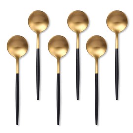 Lemeya Black Gold Coffee Spoons Set,Stainless Steel Teaspoons of 6,Espresso Spoons 5.11 inch,Demitasse Dessert Scoop,Small Tea Scoop Mini for Stirring,Matte Finish,Dishwasher Safe