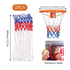 2Pcs Basketball Net, Basketball Net Outdoor, Basketball Net Replacement, Braided Multicolor Basket Ball Net Fits Standard 12 Loop Basketball Hoop for Indoor or Outdoor Gym Equipment