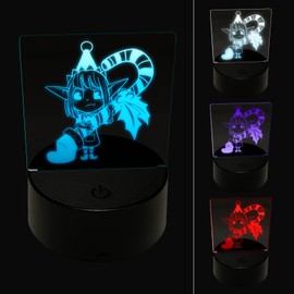 Sniggle Sloth Christmas Elf with Stocking and Candy Cane 3D Illusion LED Night Light Sign Nightstand Desk Lamp