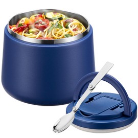 Soup Thermo for Hot Food Kids 14oz Lunch Containers with Buckle Lid Wide Mouth Hot Food Jar Vacuum Insulated Stainless Steel Bento Box Leakproof with Spoon(Blue)