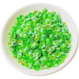 20G Flower Loose Sequins Paillettes Bead,6MM,Plastic Plum Blossom Loose Sequins,Green Flower Disk Sequins for Scrapbooking,Sewing Dresses,Stage Decorations