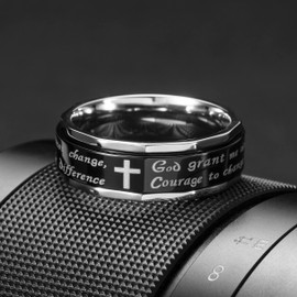 King Will Spinner 8mm Stainless Steel Ring Black Religious Cross Serenity Prayer Rotatable Ring Anxiety Relief for Men Women 14