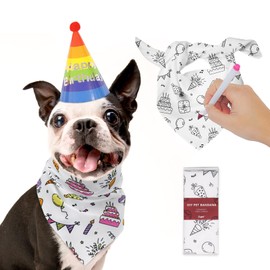Supet DIY Dog Birthday Bandanas with Permanent Marker, Washable Dog Scarf for Large Medium Small Dogs, Dog Birthday Gifts for Boy and Girl, Dog Party Supplies