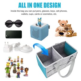 WAEKIYTL Tote Bag for Toniebox Starter Set, Outdoor Carrying Case Portable Hand Bag for Toniebox Audio Player and Tonies Figures, Kids Felt Carrying Bag Organizer with Handle (Blue)