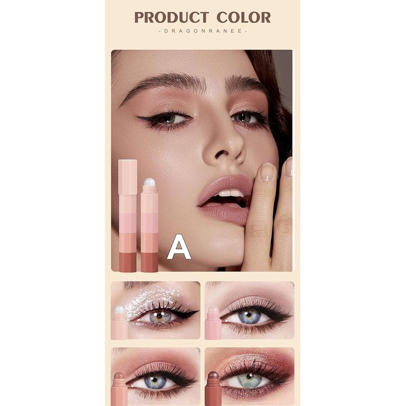 Lidschatten-Stift, 4 in 1, matt, fein, hochpigmentiert, Lidschatten für Gesicht