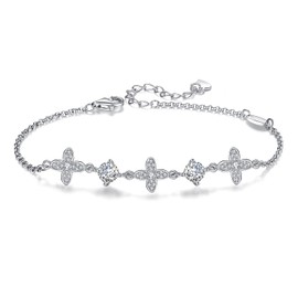 Z.Angie Women's Four Leaf Clover Bracelet, Sterling Silver, Good Luck, Women's Accessory, Mother's Day, Valentine's Day, Anniversary, Birthday, Christmas Gift, Gift Packaging, Stone Silver Sterling Silver Metal, Cubic Zirconia
