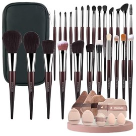 Set De 35 Brochas De Maquillaje Profesionales De Alta Gama. Incluye 25 Herramientas Para Maquillaje: Polvos, Base, Correctores, Colorete, Sombras De Ojos, 8 Borlas Y 2 Esponjas (marrón)