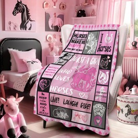 Ivarunner Horse Blanket Gifts for Daughter, Pink Cowgirl Horse Back to School Blanket for Girls, Just A Girl Who Loves Horses Preppy Girly Throw 50" x 40", Horse Stuff Birthday Gifts for Daughter