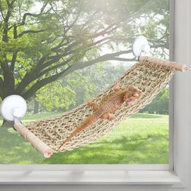 FlidRunest 21.6 x 7.8 in Seagrass Bearded Dragon Hammock for Window, Large Lizard Window Perch, Reptile Hammock Perch with Powerful Suction Cups for Lizard, Leopard Gecko, Chameleon
