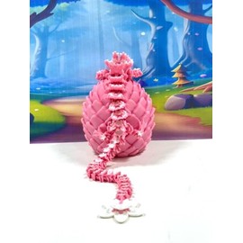 3D Printed Dragon, Articulated Pink and White Cherry Blossom Dragon with Dragon Egg, Fidget ADHD Autism Toy, Home Office Decor Executive Desk Toy - D069-PE