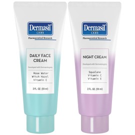 Dermasil Face Moisturizer Variety 2-Pack – Daily Face Cream with Witch Hazel and Rose Water + Night Cream with Vitamin C and Squalane, 2 Oz Ea