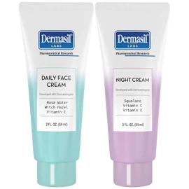 Dermasil Face Moisturizer Variety 2-Pack – Daily Face Cream with Witch Hazel and Rose Water + Night Cream with Vitamin C and Squalane, 2 Oz Ea