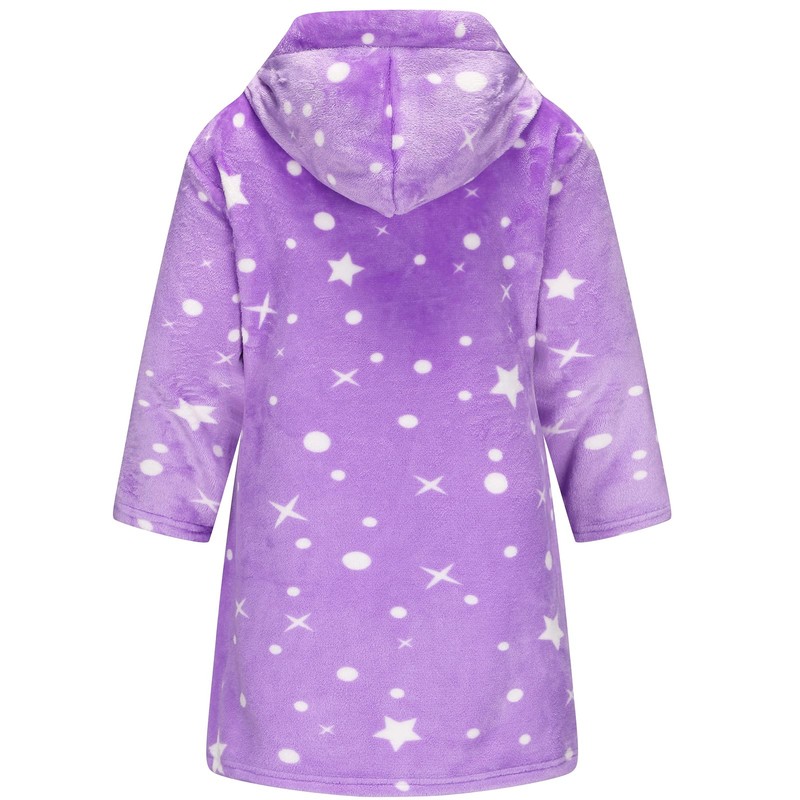 ECGK Soft Hooded Rainbow Bathrobe Sleepwear for Girls Purple Star