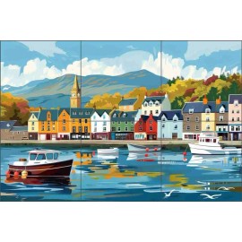 Artwork On Tile Boat Harbor Tile Backsplash Lazar Studio Nautical Art Ceramic Mural OB-LAZ420-7 - 12.75" x 8.5" - 4.25" tiles