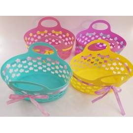 Greenbrier Easter Baskets Oval Plastic w Ribbons 7.5”H x 11.5”W x 8”D, Select: Color - Purple w Blue Ribbon