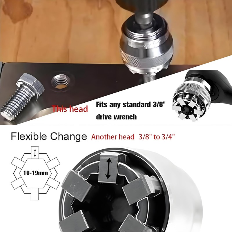 Abruga Universal Multifunctional Socket Sleeve Converter for 3/8" Drive Wrench,