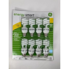 GE 13-Watt Energy Smart Fluorescent Light Bulbs, 8 Pack, 60 Watt Replacement