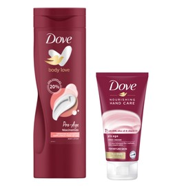 Dove Body Love Pro Age Body Lotion Improves elasticity & suppleness from 1st use & moisturiser for more elastic skin 400 ml & Dove Nourishing Hand Care Pro Age Hand Cream 75ml