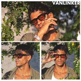 VANLINKER Retro Small Chunky Rectangle Sunglasses for Men Women Vintage Trendy Square Thick Sun Glasses VL9823, C17-brown Lens/Brown Frame, Medium