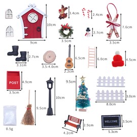 Yhuasia Gnome Door Christmas Set, Gnome Accessories Christmas Set, Night Luminous Gnome Door Set, Christmas Gnome Door Set, Elf Door Wood, with Miniature Letter Boxes, Boots, Wreath, Fairy Door Set