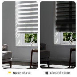 Persilux Cordless Zebra Shades (27" W X 64" H, Grey) Free-Stop Window Shades Dual Layer Light Control for Day and Night, Light Filtering Sheer Blinds for Windows, Easy to Install