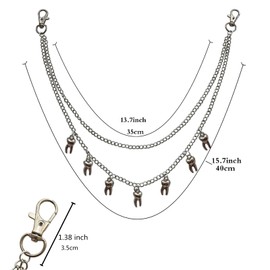 Unusual Mini 3D Tooth Charm Pant Chain for Men Women, Teeth Charms Gothic Accessories Trouser Chain, Hip Hop Multi-layer Chains, Funny Decorations for Bags
