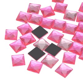 MECCANIXITY 50 Pcs Acrylic Flat Back Rhinestones 12mm Square Artificial Gemstone for Crafts Face Painting Costume Jewelry Making Pink