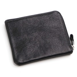 Leather Factory Leather Craftsman RefineII Coin Case, Men's, Genuine Tochigi Leather, Zipper, L-Shaped Coin Purse, Neo Black
