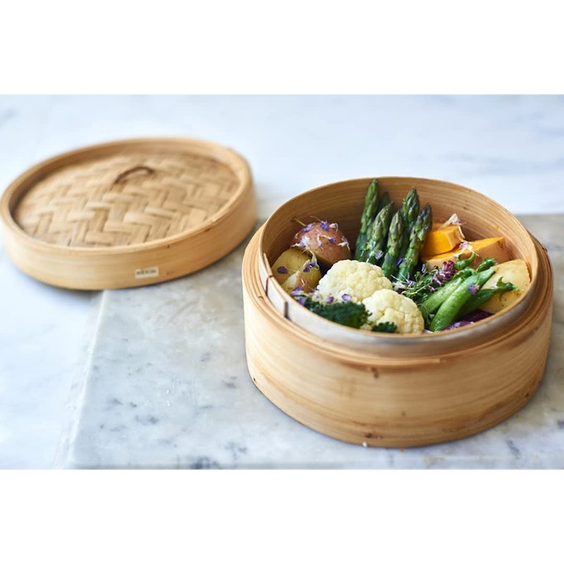 Happy Sales , Three Piece 6 Inch Bamboo Steamer