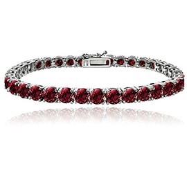 Ice Gems Sterling Silver Genuine or Created Gemstone 5mm Round Tennis Bracelet, Metal, Garnet