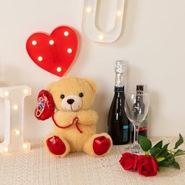 HollyHOME Teddy Bear Stuffed Animal Holding Red Love Balloon I Love You Bear Plush for Kids and Girlfriend Toy Gifts 10 inches
